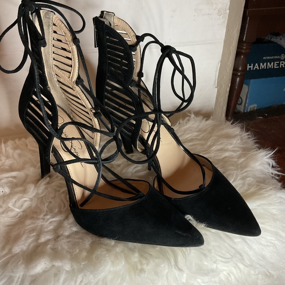 Jessica Simpson Sexy.black Cynessa Gladiator Stillettos 7.5